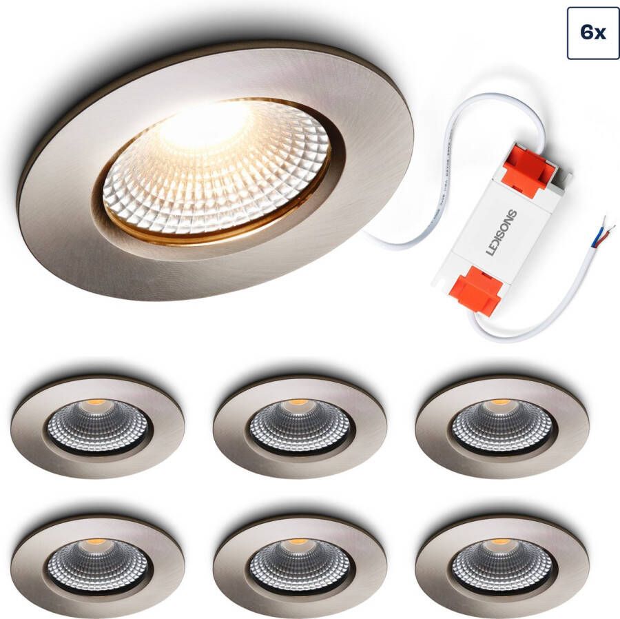 Ledisons LED inbouwspot Udis set 6 stuks RVS dimbaar Ø82 mm 4000K (neutraal-wit) 270 lumen 3 Watt IP65
