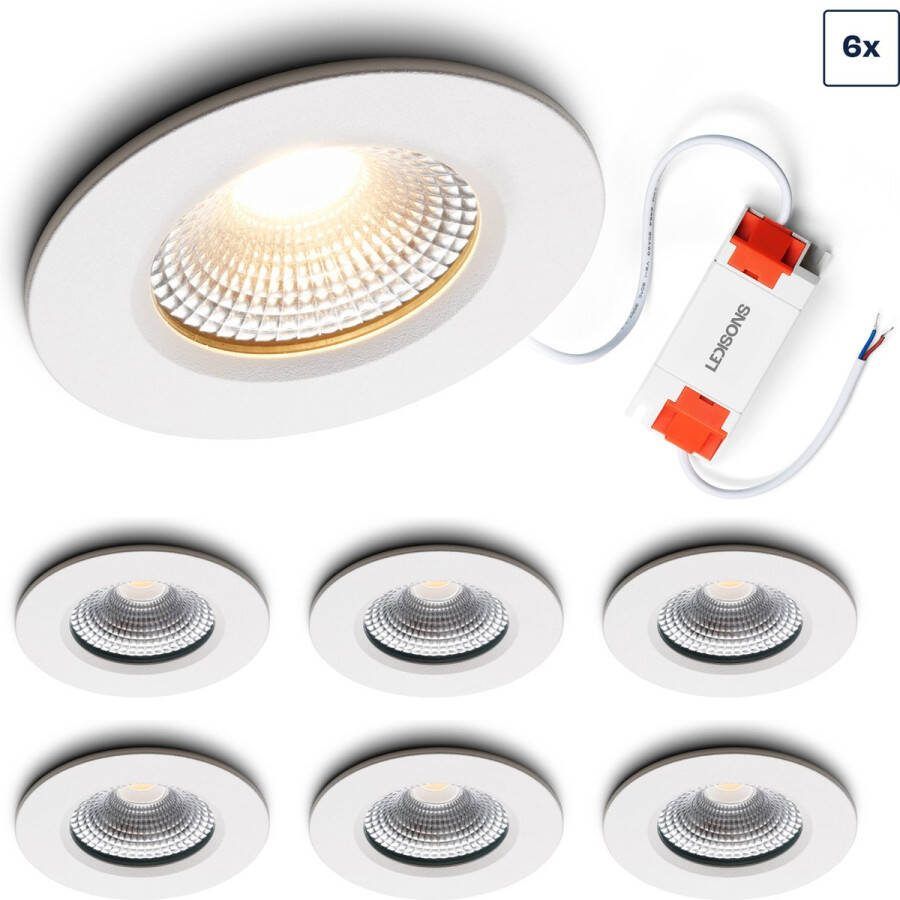 Ledisons LED inbouwspot Udis set 6 stuks wit dimbaar Ø82 mm 2700K (extra warm-wit) 270 lumen 3 Watt IP65