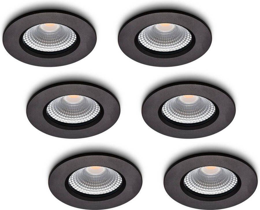 Ledisons LED inbouwspot Udis set 6 stuks zwart dimbaar Ø82 mm 2700K (extra warm-wit) 270 lumen 3 Watt IP65