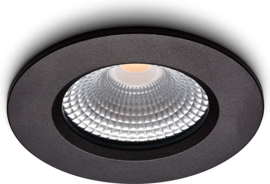 Ledisons LED Inbouwspot Udis Zwart 3W Dimbare Spot Warm-Wit IP65 Geschikt voor Woonkamer Badkamer en Keuken Plafondspot Zwart Ø68 mm