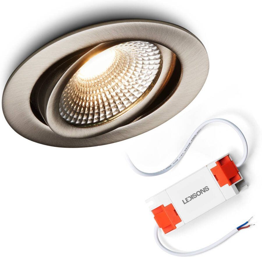 Ledisons LED Inbouwspot Vivaro RVS 5W Dimbare Spot Extra Warm-Wit- IP54 Geschikt voor Woonkamer Badkamer en Keuken Plafondspot RVS Ø75 mm