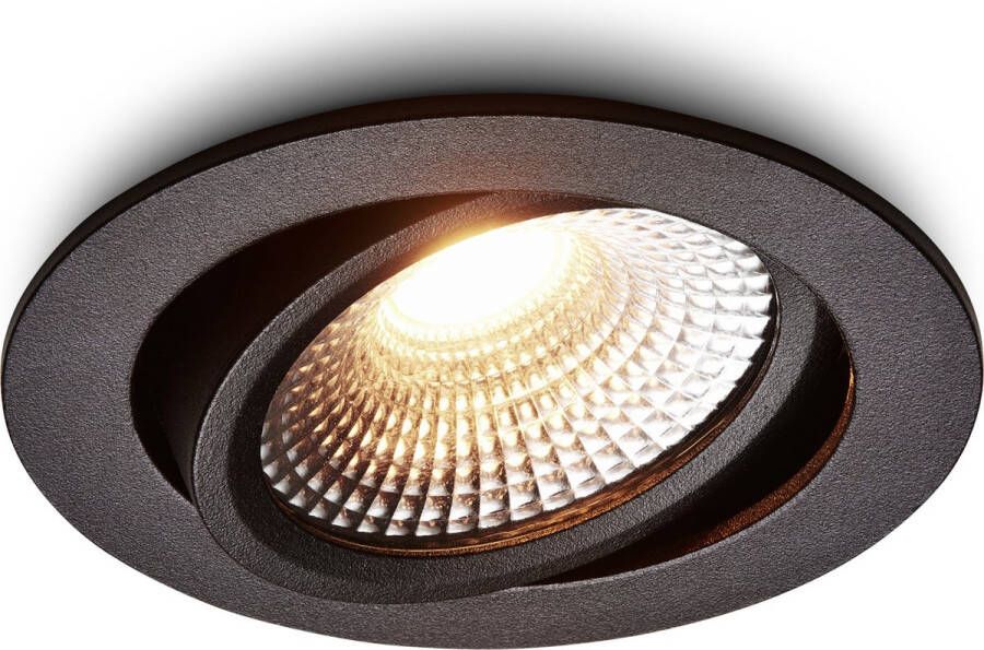 Ledisons LED inbouwspot Vivaro set 6 stuks zwart dimbaar Ø85 mm 2200K (flame-wit) 270 lumen 3 Watt IP54