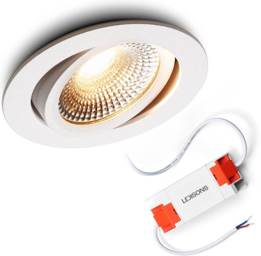Ledisons LED inbouwspot Vivaro wit 5W dimbaar Ø75 mm 5 jaar garantie 3000K (warm-wit) 450 lumen 5 Watt IP54