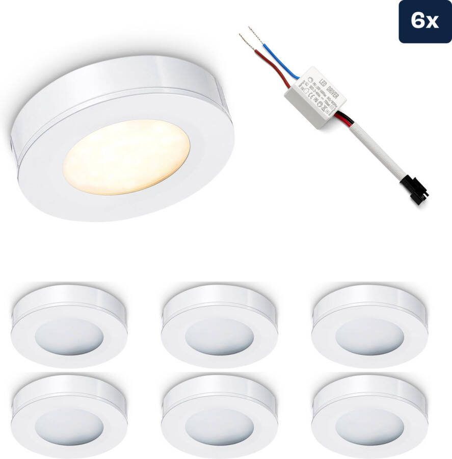 Ledisons LED opbouwspot Adria set 6 stuks wit dimbaar Ø69 mm 3 jaar garantie 2700K (extra warm-wit) 190 lumen 3 Watt IP44