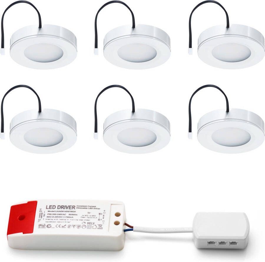 Ledisons LED opbouwspot Adria wit dimbaar set 3-6 stuks Ø69 mm 3 jaar garantie 2700K (extra warm-wit) 190 lumen 3 Watt IP44