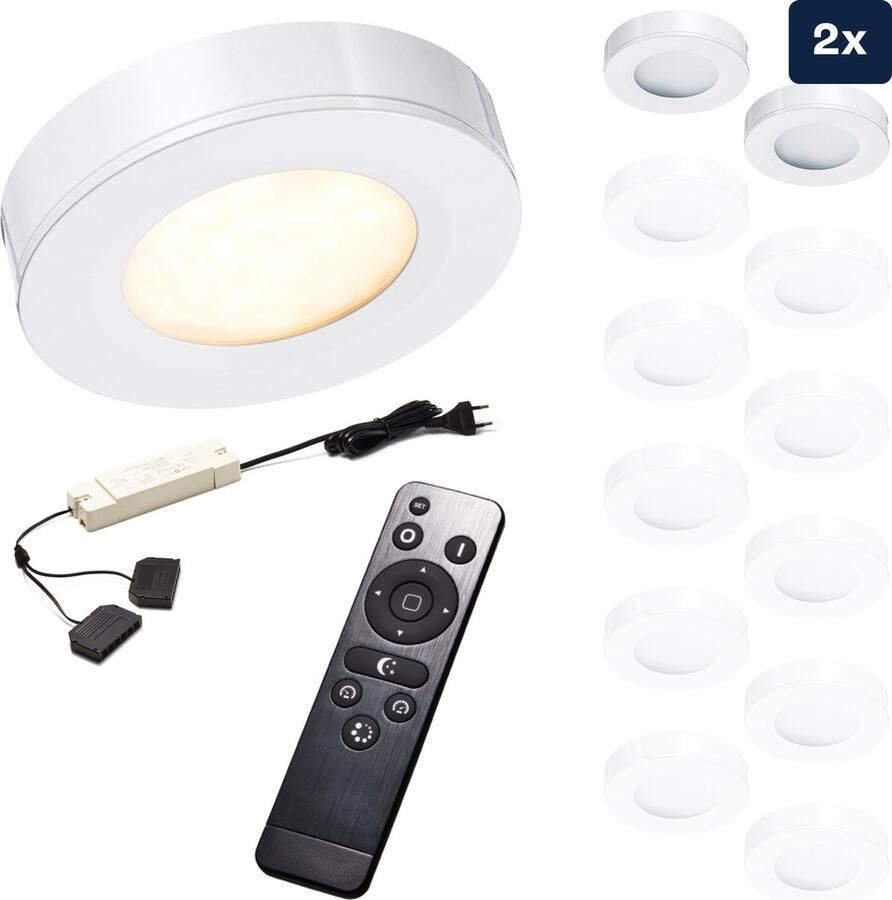 Ledisons Adria 2 witte LED opbouwspots met afstandsbediening dimbaar 3 jaar garantie 2700K (extra warm-wit) 200 Lumen 3W IP44