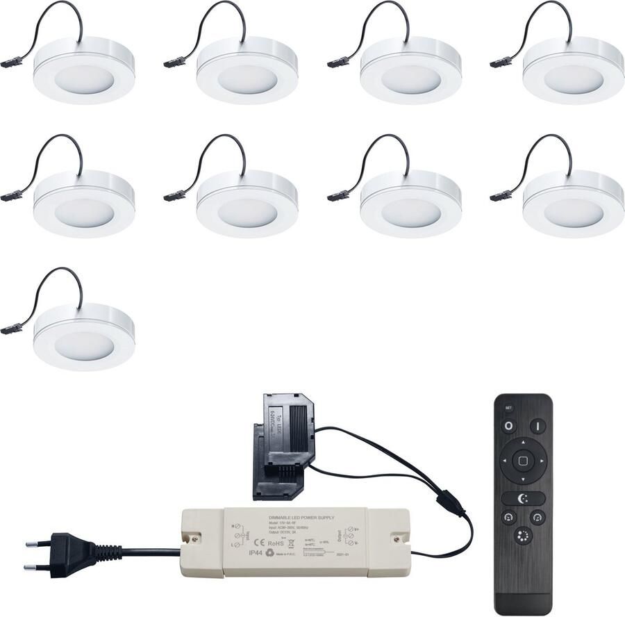 Ledisons Adria 9 witte LED opbouwspots met afstandsbediening dimbaar 3 jaar garantie 2700K (extra warm-wit) 200 Lumen 3W IP44