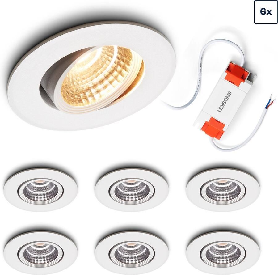Ledisons LED inbouwspot Fioli set 6 stuks wit dimbaar Ø68 mm 3000K (warm-wit) 270 lumen 3 Watt IP21