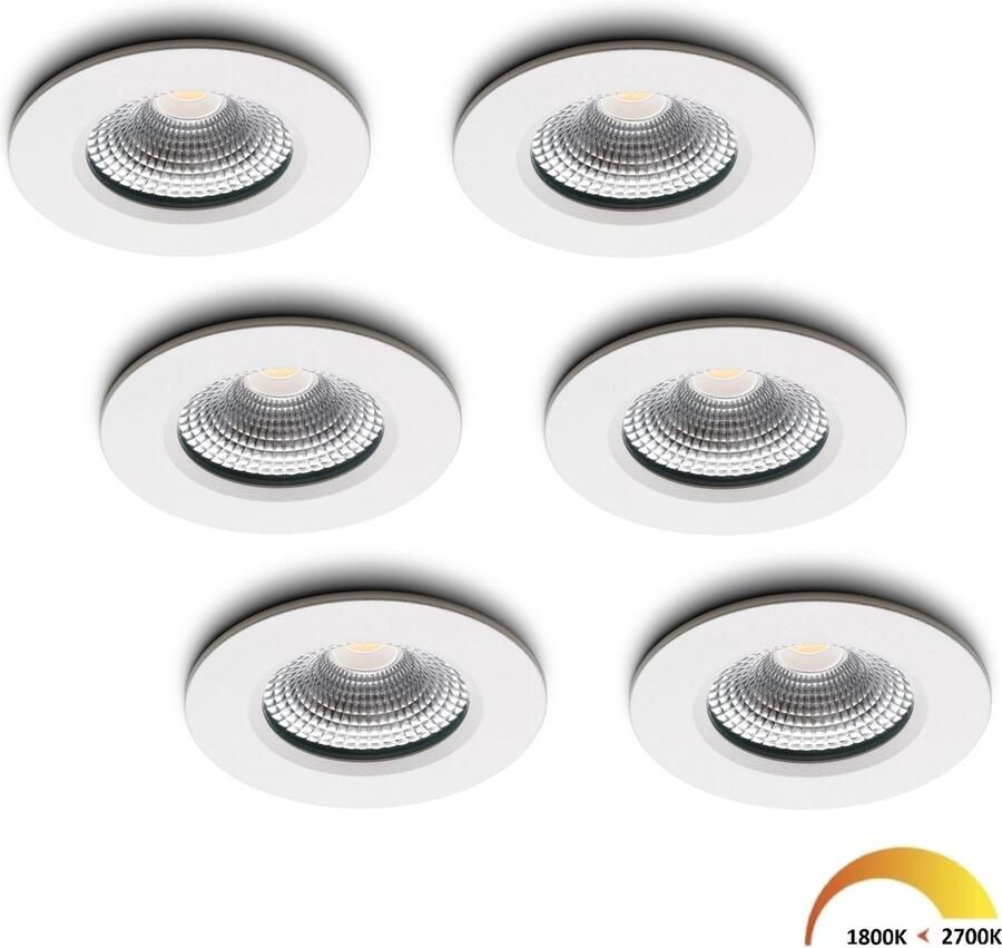 Ledisons LED inbouwspot Udis set 6 stuks wit Ø82 mm 5 jaar garantie Dim-to-warm 450 lumen 5 Watt IP65