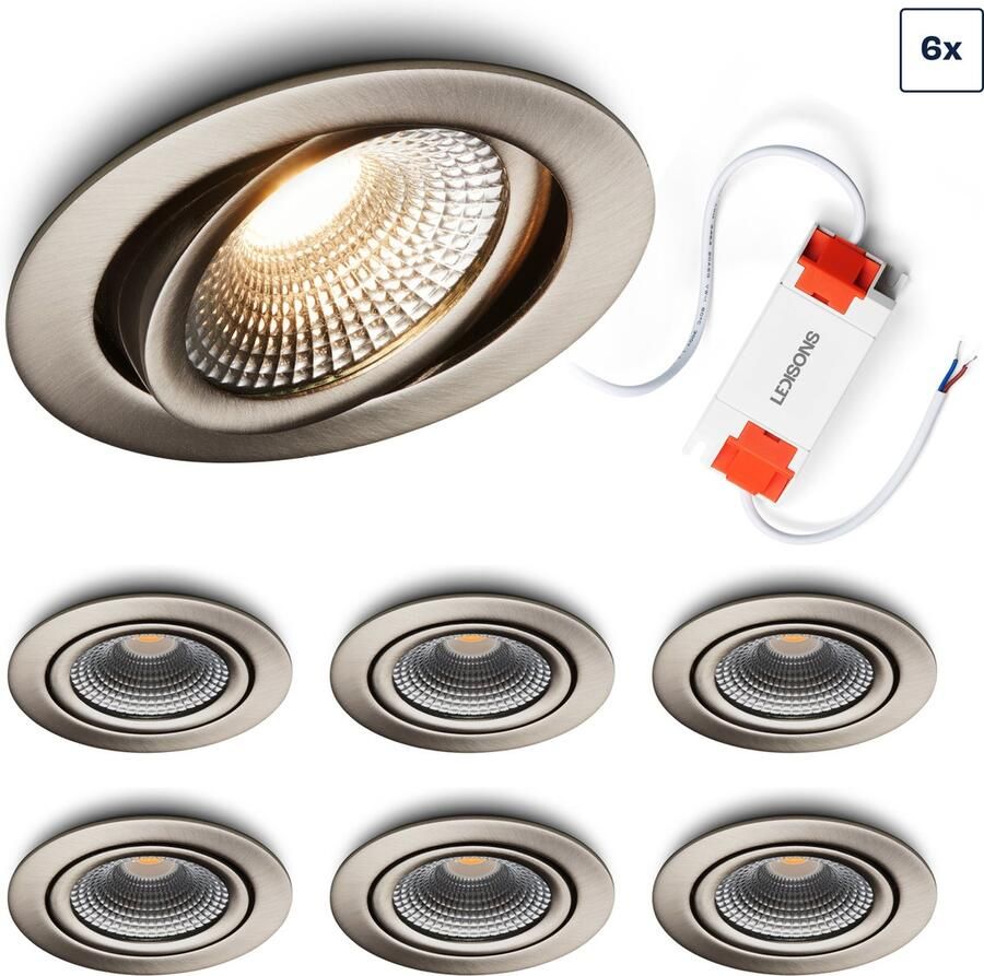 Ledisons LED Inbouwspot Vivaro RVS 5W Dimbare Spot -Dim-to-warm- IP54 Geschikt voor Woonkamer Badkamer en Keuken Plafondspot RVS Ø75 mm