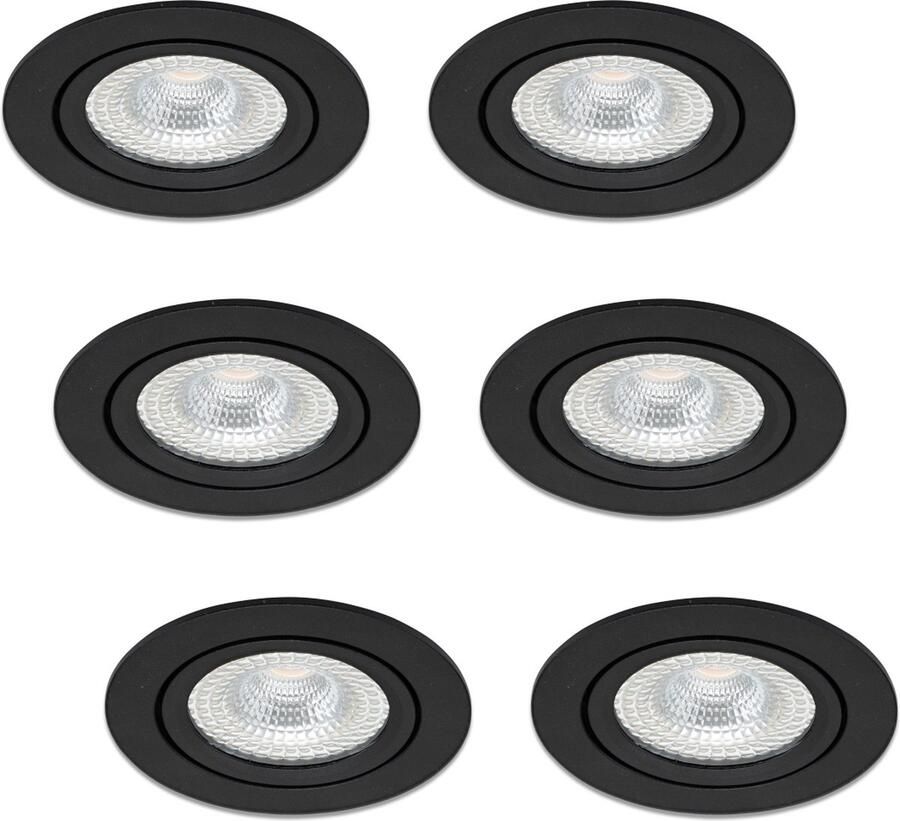 Ledisons LED inbouwspot Vivaro set 6 stuks zwart interne driver Ø85 mm 3 jaar garantie 2700K (extra warm-wit) 450 lumen 5 Watt IP54