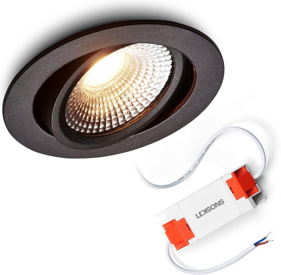Ledisons LED Inbouwspot Vivaro Zwart 5W Dimbare Spot IP54 Warm-Wit Geschikt voor Woonkamer Badkamer en Keuken Plafondspot Zwart Ø75 mm