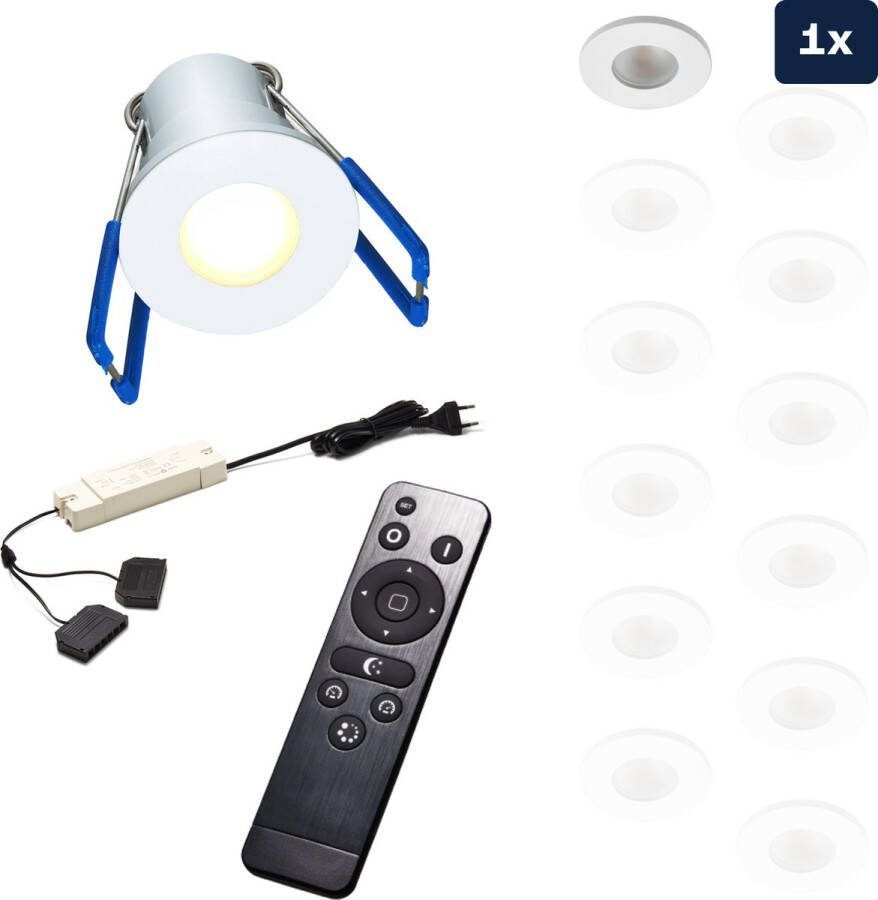 Ledisons Varese Set met witte LED inbouwspot en afstandsbediening dimbaar 3 jaar garantie 2700K (extra warm-wit) 200 Lumen 3W IP65
