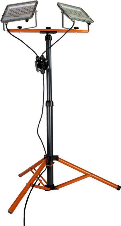 LedLoket Bouwlamp op statief 2x 50 watt Zwart Oranje 10.000 lumen