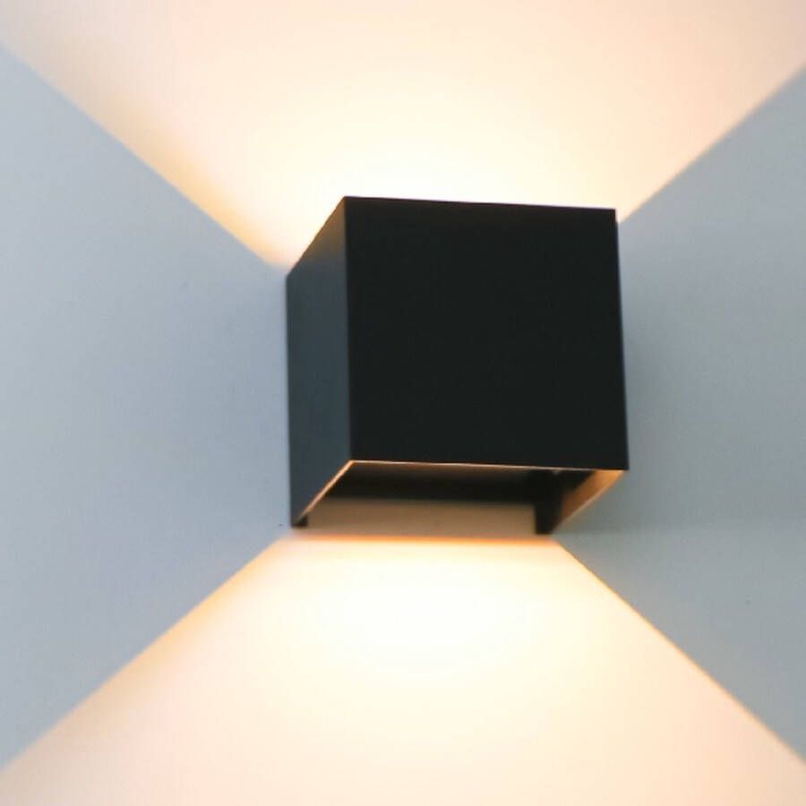 LedLoket LED Cube Buiten Wandlamp 6W DIMBAAR IP65 Zwart 3000K Warm wit (830)