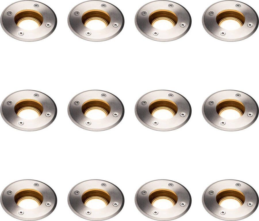 LED's light by Shada LongLife Inbouw LED Grondspots rond Waterdicht RVS Padverlichting Zwart 12 stuks