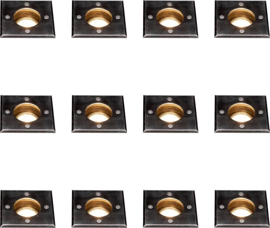 LED's light by Shada LongLife Inbouw LED Grondspots vierkant Waterdicht RVS Padverlichting Zwart 12 stuks