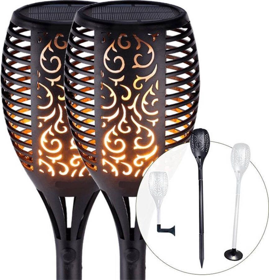 LED's Light Solar buitenlamp 'Fakkel' Voordeelset 2 stuks Fakkel lampen met schemersensor en vlameffect Tuinverlichting op zonne-energie LED tuinfakkels -Zwart