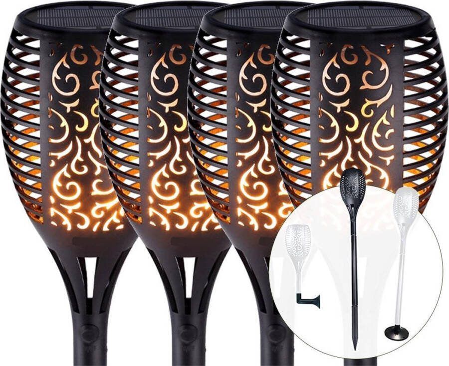 LED's Light Solarlamp buiten 'Fakkel' Voordeelset 4 stuks Fakkel lampen met schemersensor Tuinverlichting op zonne-energie LED tuinfakkels Zwart