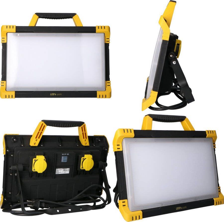 Led's work Bouwlamp 9200 2 extra stopcontacten 5 meter snoer IP54 water- en stofbestendig