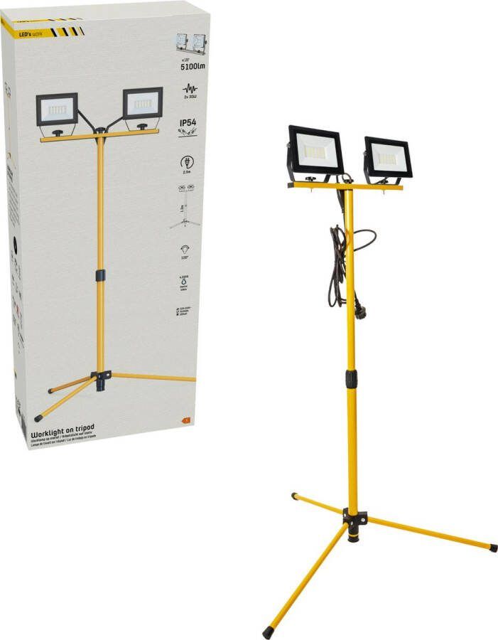 Led's work Bouwlamp met DUO Statief 6370 IP54 waterdicht In hoogte verstelbaar tot 1 20 meter