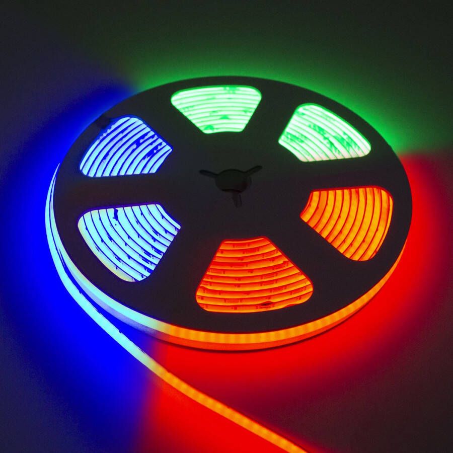 LEDStripXL LED Strip SET COB RGB Multikleur 5 meter Inclusief Afstandsbediening en voeding 24 Volt 840 leds per meter