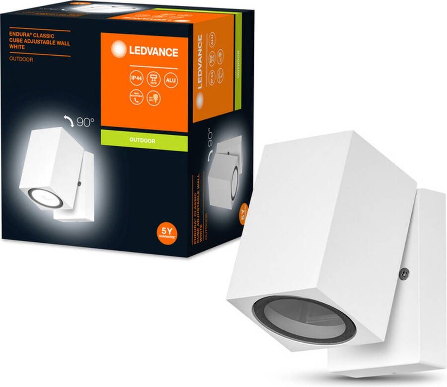 Ledvance ENDURA Classic Cube ADJ WALL buitenwandlamp wit GU10 voet (max 35W) kan worden uitgerust met een normale of slimme lamp richtbare kop IP44 bescherming