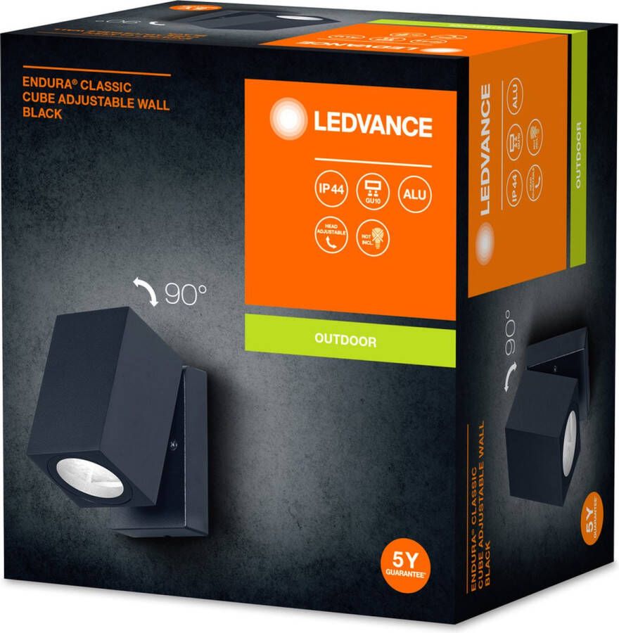 Ledvance ENDURA Classic Cube ADJ WALL buitenwandlamp zwart GU10 voet (max 35W) kan worden uitgerust met een normale of slimme lamp richtbare kop IP44 bescherming