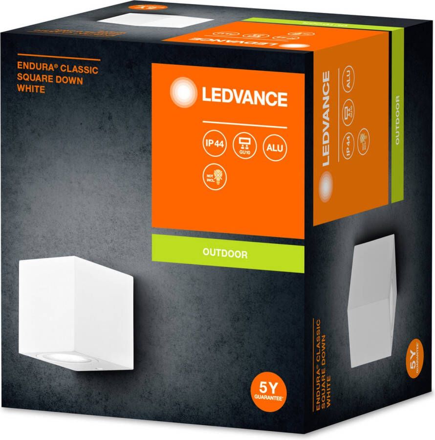 Ledvance ENDURA Classic Square Down buitenwandlamp wit GU10 voet (max 35W) kan worden uitgerust met een normale of slimme lamp down of up down types IP44 bescherming