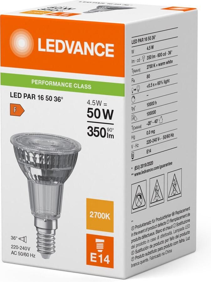 LEDVANCE Led Spot E14 Par16 5w 350lm 827 Zeer Warm Wit | Vervangt 50w