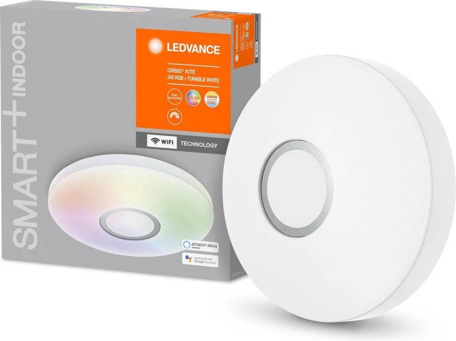 Ledvance Slimme led-wand- en plafondlamp voor binnen met wifi-technologie lichtkleur veranderbaar (3-K-65-K) RGB-kleuren veranderbaar wit 34-mm compatibel met Google en Alexa SMART+ ORBIS KITE RGBW