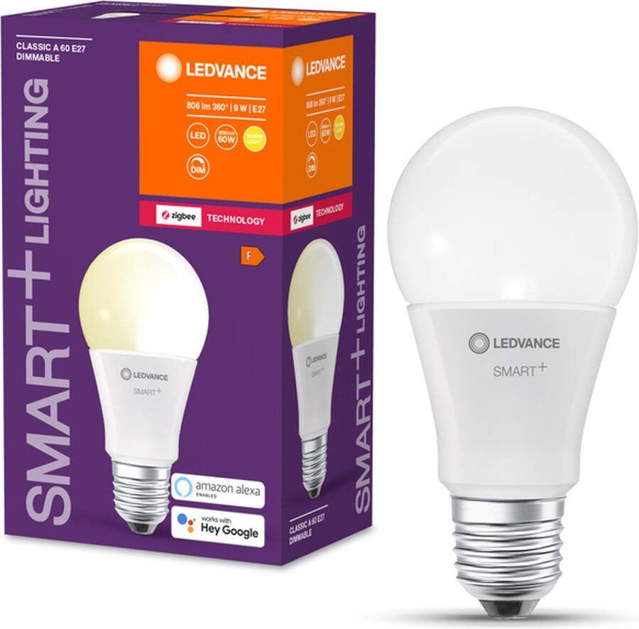 Ledvance Slimme LED lamp met ZigBee technologie E27-basis matte optiek Warm wit (27-K) 8-6 Lumen substituut voor 6-W-verlichtingsmiddel slim dimbaar 1-Pak