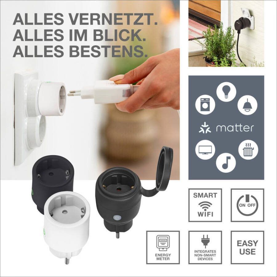 Ledvance SMART+ Indoor Plug Smarte Steckdose mit Matter over WiFi zur Einbindung konventioneller Geräte ins Smart Home kompatibel mit Alexa Google & Apple misst&spart Stromverbrauch weiss 1-Pack