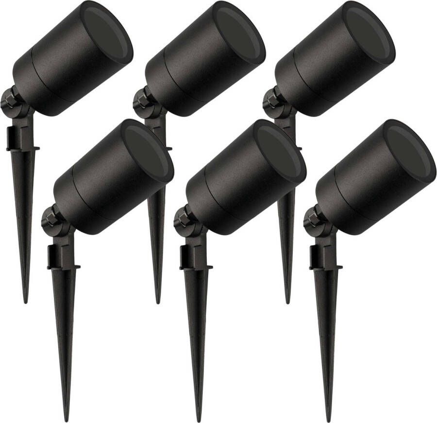 LEDVION 6er Pack LED Gartenstrahler Schwarz IP65 5W GU10 Fassung 2 Meter Kabel LED-Strahler LED-Gartenstrahler für Draußen