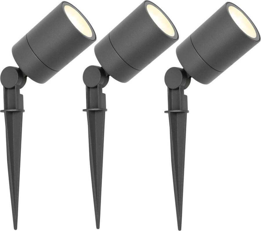 LEDVION set van 3 LED Prikspots Aluminium Antraciet IP65 5W 2700K 1 meter kabel LED spots LED tuinspots voor buiten