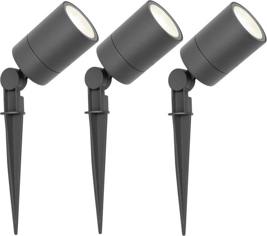 LEDVION set van 3 LED Prikspots Aluminium Antraciet IP65 5W 4000K 1 meter kabel LED spots LED tuinspots voor buiten