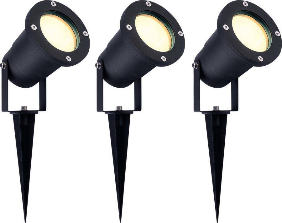 LEDVION set van 3 LED Prikspots aluminium IP65 5W 2700K 1 meter kabel LED spots LED tuinspots voor buiten