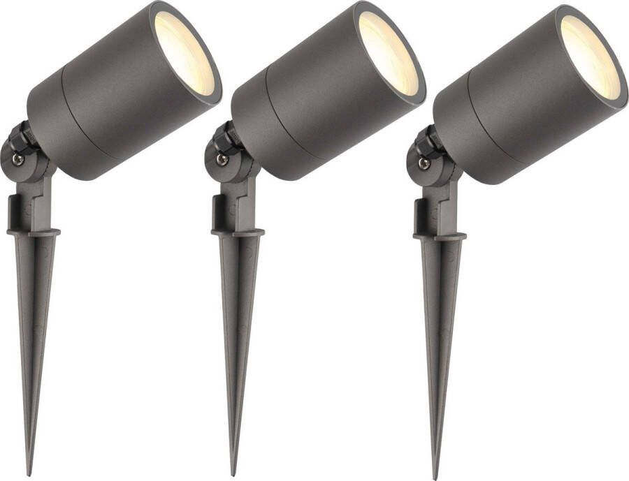LEDVION set van 3 LED Prikspots antraciet IP65 5W 2700K 2 meter kabel LED spots LED tuinspots voor buiten