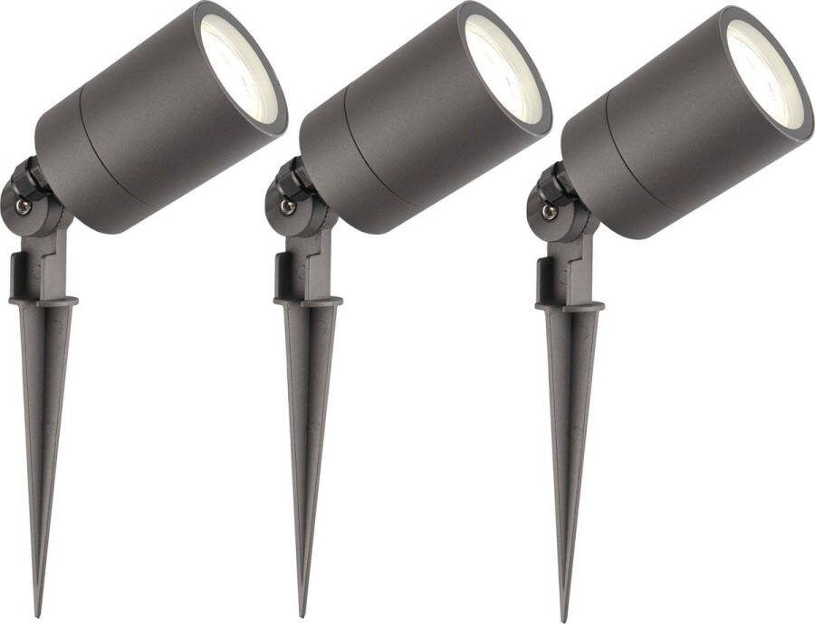 LEDVION set van 3 LED Prikspots antraciet IP65 5W 4000K 2 meter kabel LED spots LED tuinspots voor buiten