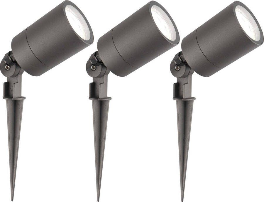 LEDVION set van 3 LED Prikspots antraciet IP65 5W 6500K 2 meter kabel LED spots LED tuinspots voor buiten