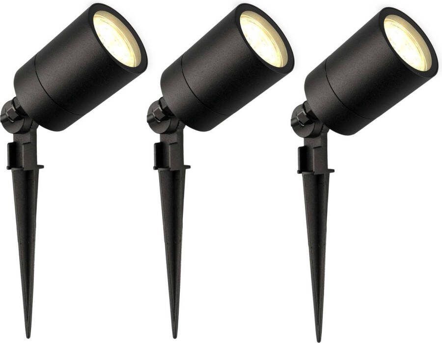 LEDVION set van 3 LED Prikspots Zwart IP65 5W 2700K 1 meter kabel LED spots LED tuinspots voor buiten