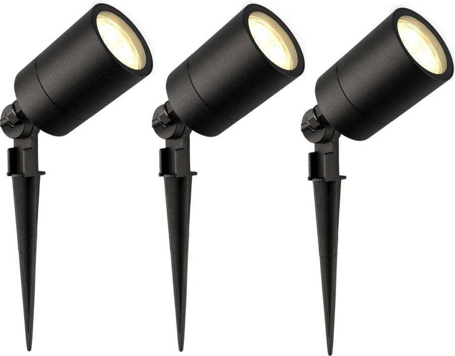 LEDVION set van 3 LED Prikspots Zwart IP65 5W 2700K 2 meter kabel LED spots LED tuinspots voor buiten