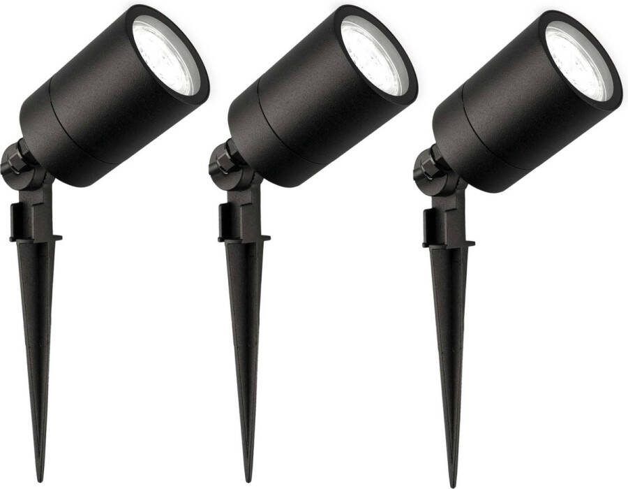 LEDVION set van 3 LED Prikspots Zwart IP65 5W 6500K 1 meter kabel LED spots LED tuinspots voor buiten