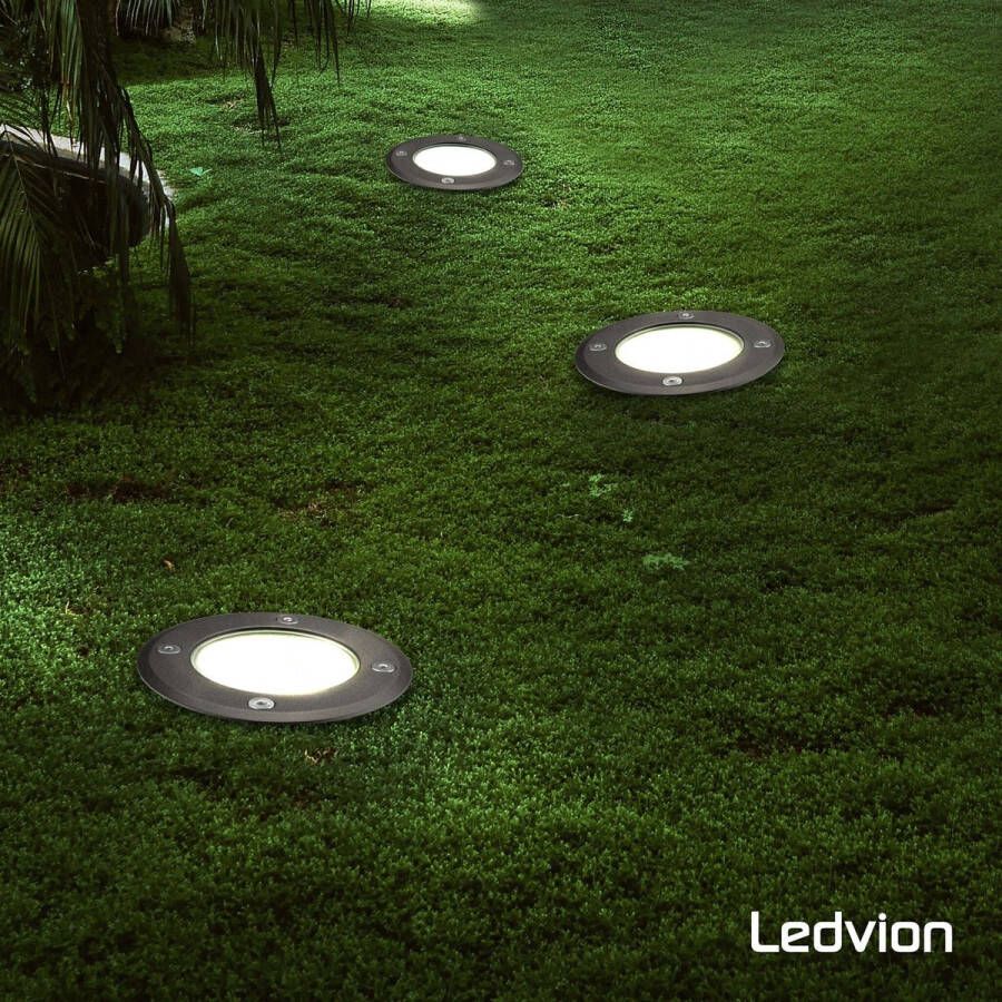 LEDVION Set van 3 SMART Inbouwspots Ronde LED inbouwspot 5W Zwart IP67 1m kabel RGBWW LED inbouwspot voor buiten terrasverlichting inbouwspot inbouw tuinverlichting