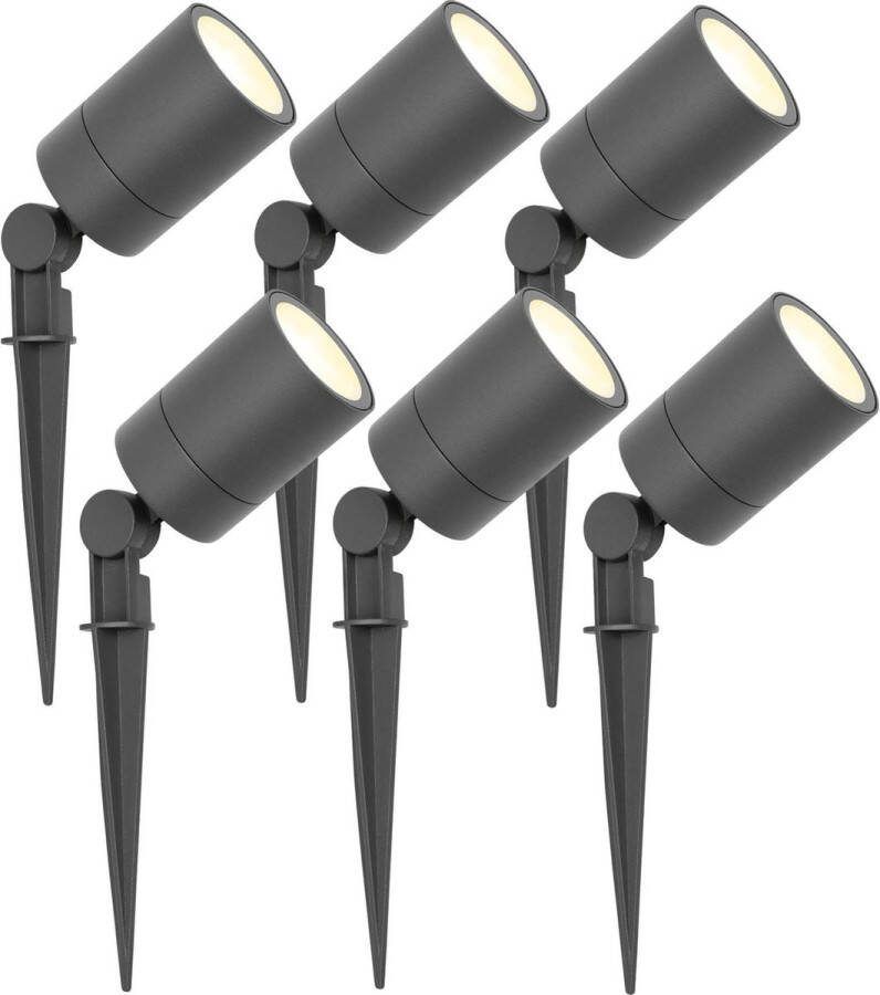LEDVION set van 6 LED Prikspots Aluminium Antraciet IP65 5W 2700K 1 meter kabel LED spots LED tuinspots voor buiten