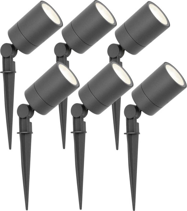 LEDVION set van 6 LED Prikspots Aluminium Antraciet IP65 5W 4000K 1 meter kabel LED spots LED tuinspots voor buiten
