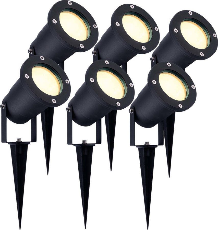 LEDVION Set van 6 LED Prikspots aluminium IP65 5W 2700K 1 meter kabel LED spots LED tuinspots voor buiten