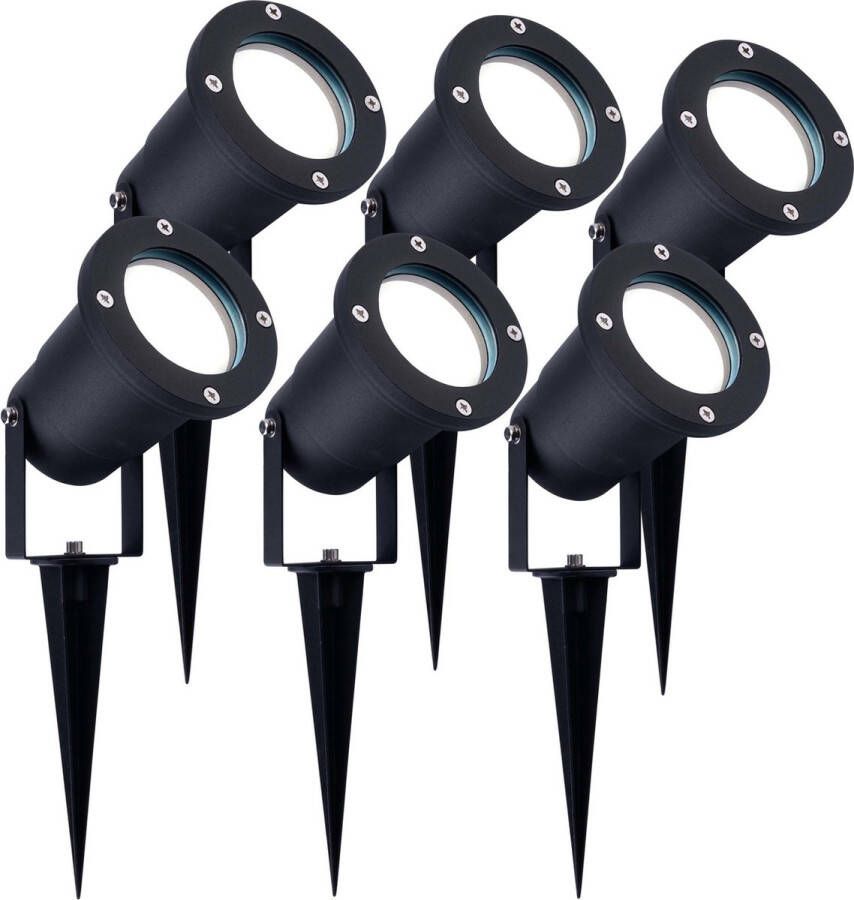 LEDVION Set van 6 LED Prikspots aluminium IP65 5W 6500K 1 meter kabel LED spots LED tuinspots voor buiten