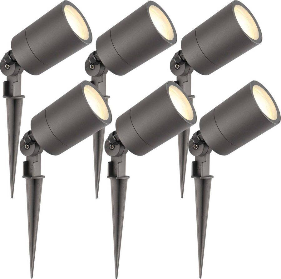 LEDVION Set van 6 LED Prikspots antraciet IP65 5W 2700K 2 meter kabel LED spots LED tuinspots voor buiten