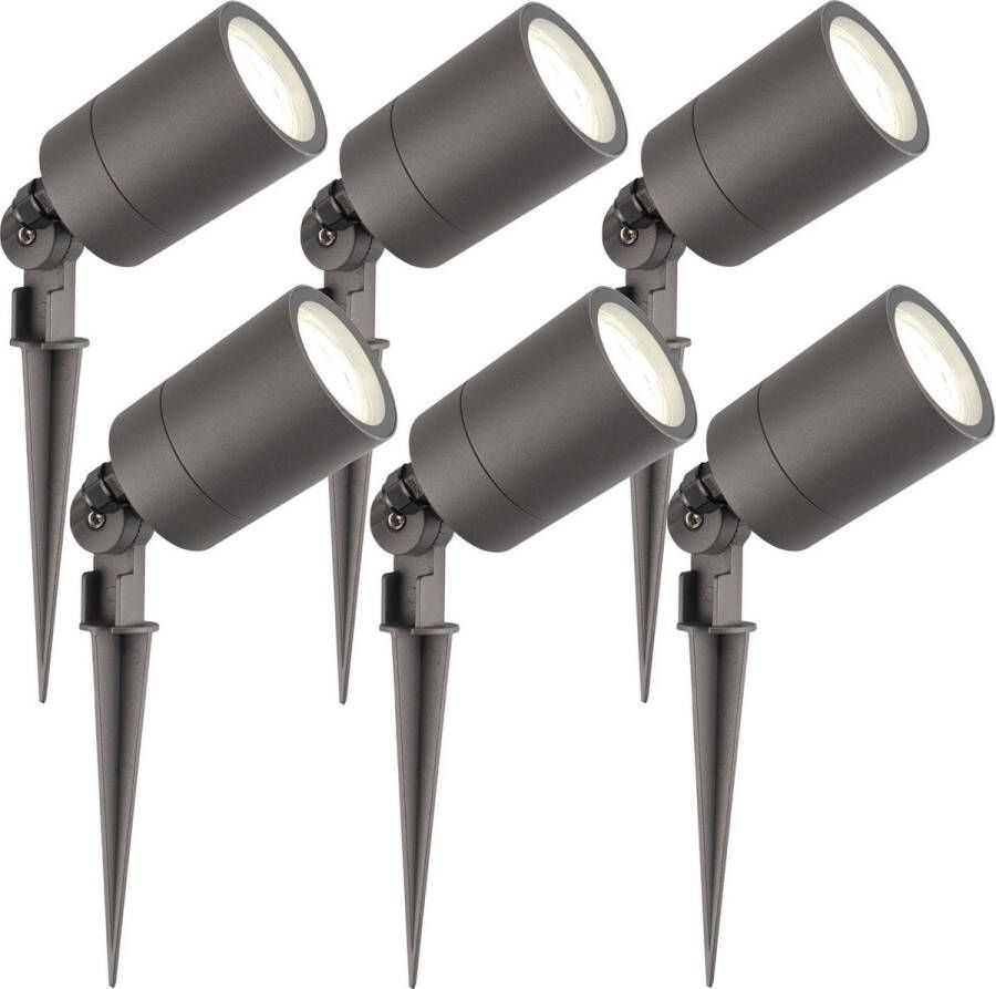 LEDVION Set van 6 LED Prikspots antraciet IP65 5W 4000K 2 meter kabel LED spots LED tuinspots voor buiten